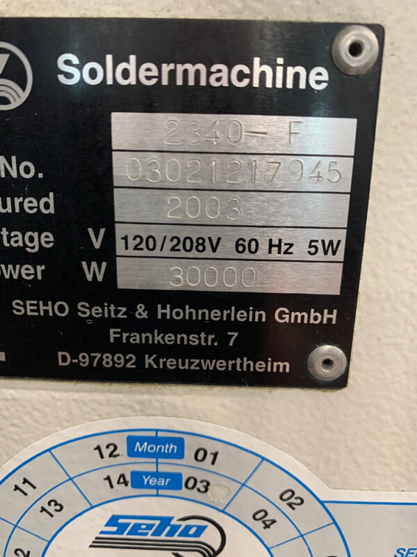 SEHO MWS 2340-F Wave Soldering Machine (2003)